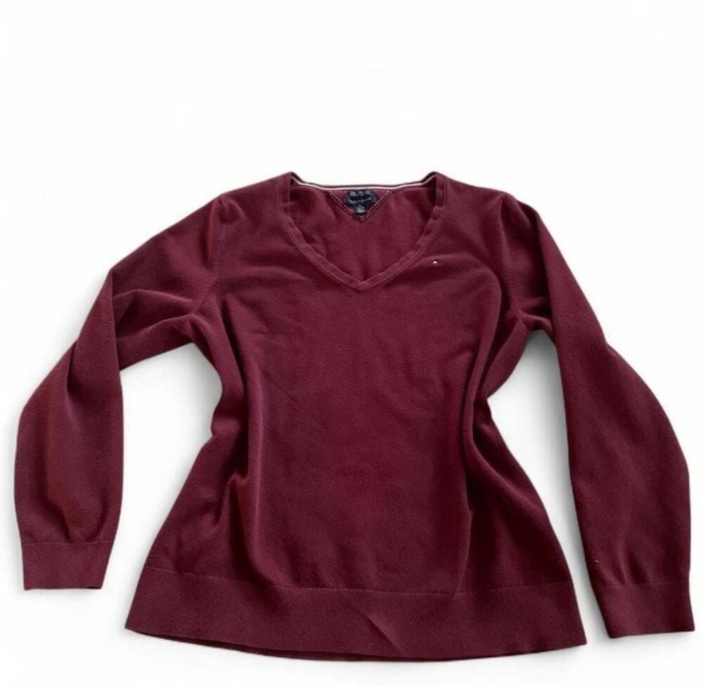 Tommy Hilfiger Pima Cotton Blend V-Neck Long Sleeve Sweater